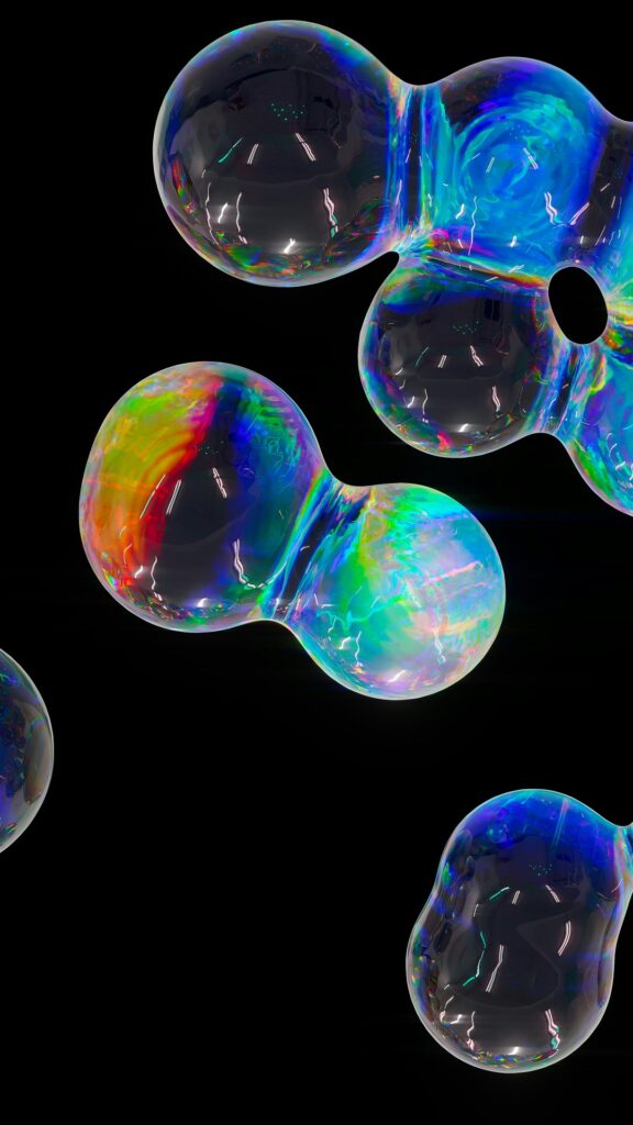 An image of gas molecules - soap bubbles floating in the air.